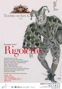 Qui sopra, il manifesto di Rigoletto. In alto, Daniel Oren che sarà sul podio con l'orchestra del San Carlo stasera e domani pomeriggio