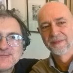 In foto, in alto, l'artista Carlo Bugli con l'autore Eugenio Lucrezi; al centro, alcune opere in mostre al MA\ ilmondodisuk.com