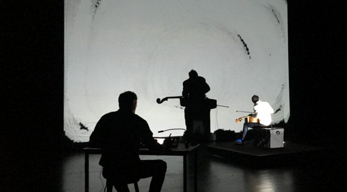 Nelle foto, alcuni momenti dello spettacolo "Ce qui tremble et brille au fond de la nuit noire" e due artisti protagonisti\ilmondodisuk.com