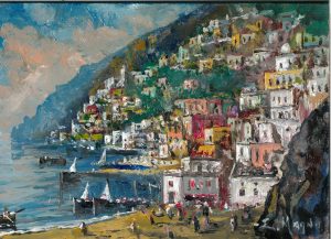 Qui sopra, Positano e in alto Napoli, dipinte da Eugenio Magno