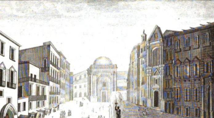 Nuovo Sedile di Porto - Omnibus Pittoresco 1838 _ L_Hotel De Geneve in Via Medina - Alinari 1986